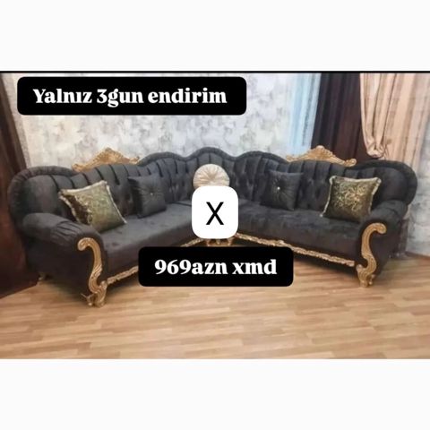 Künc divan dəsti – klassik barokko üslubunda - Rəng: tünd boz/çəkmə — Bakı