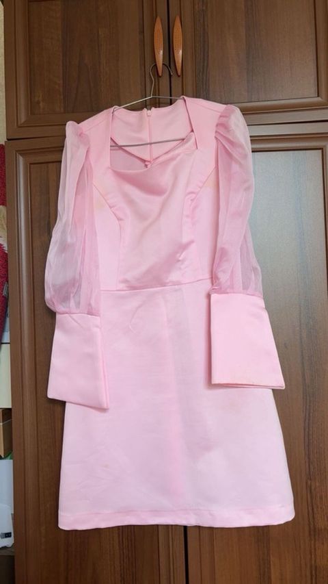 Zərif çəhrayı mini don - Model: A-kəsim, qısa uzunluq - Parça: Saten — Digah