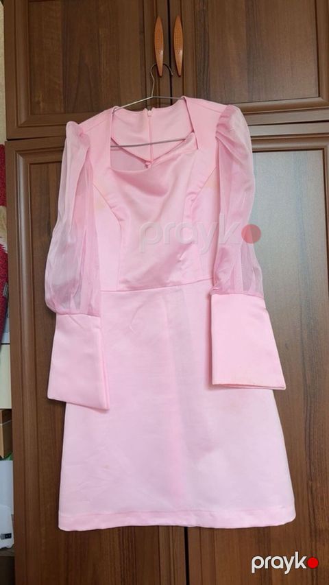 Zərif çəhrayı mini don - Model: A-kəsim, qısa uzunluq - Parça: Saten