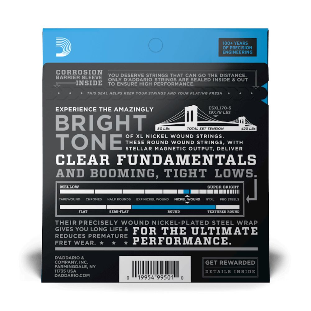 D-Addario EXL170-5 XL Nickel Wound 45-130 Regular Light — Musiqiə alətləri, Bakı (3)