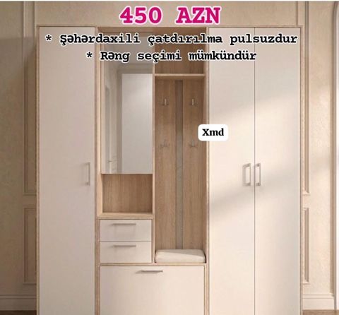Dəhliz üçün çoxfunksiyalı dolab sistemi - Bir tərəfdə tamhündür — Bakı