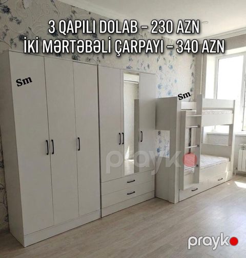 Oğlan və qız üçün, Yeni, 2 təknəfərlik çarpayı, Dolab