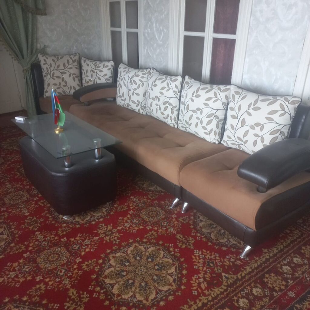 Künc divan dəsti - L şəkilli künc divan: qəhvəyi-bej rəng — Mebel, Bakı