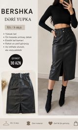 Bershka dəri yubka - Ölçü: XS / S - Yüksək bel - Ön hissədə yırtmac — Qadın geyimi