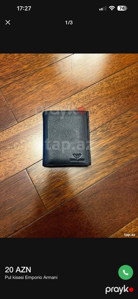 Emporio Armani kişi pul kisəsi – qara rəng - Material: xətkeşli — Bakı