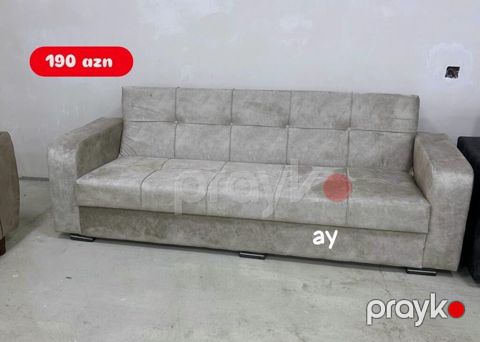 Model: Üç nəfərlik divan - Rəng: Açıq boz - Material: Yumşaq, dəriyə — Bakı