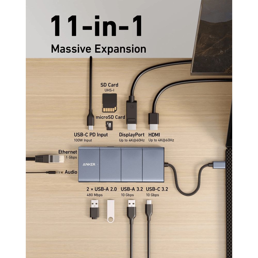 Ötürücü Anker 565 Usb-c Hub 11 in 1 A8388 A83880A1 Gray — Kompüterlər və noutbuklar, Bakı (2)