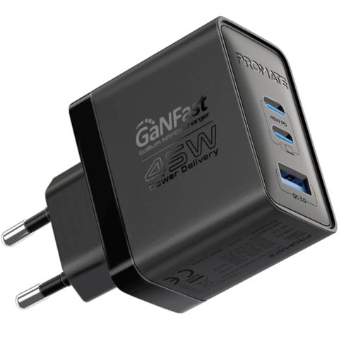 Adapter Promate Power Delivery GaN 45W PowerPort-45 Black — Bakı