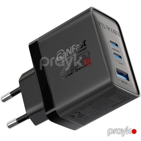 Adapter Promate Power Delivery GaN 45W PowerPort-45 Black — Bakı