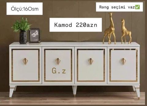 Kamod – zərif dizaynlı, ağ rəngdə, qızılı çərçivə və qızılı romb — Bakı