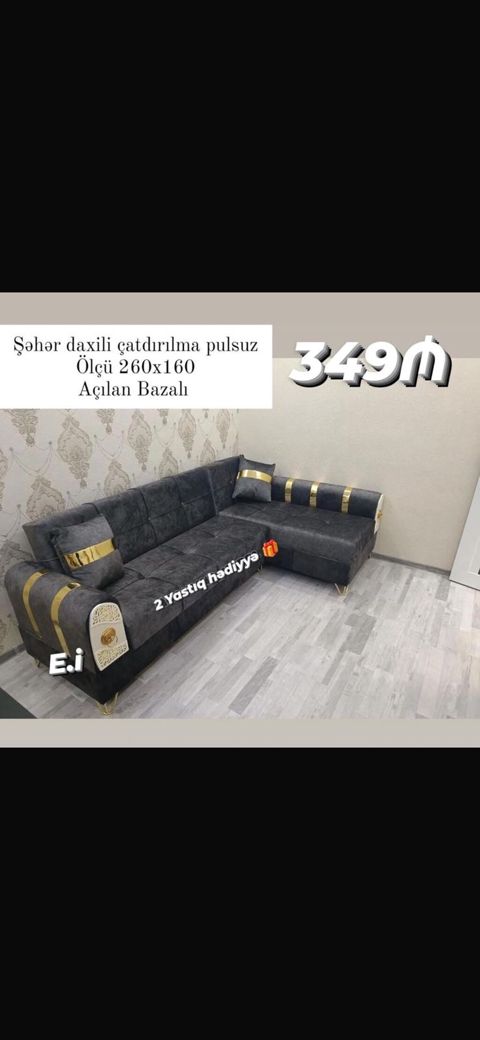 Künc divan – açılan bazalı - Ölçü: 260 x 160 sm - Şəhər daxili — Bakı