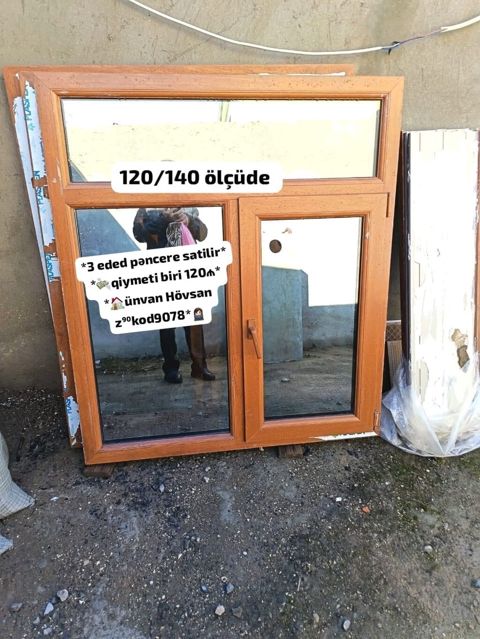 PVC pəncərə dəsti – 120×140 ölçüdə - Material: ağac naxışlı qəhvəyi — Bakı