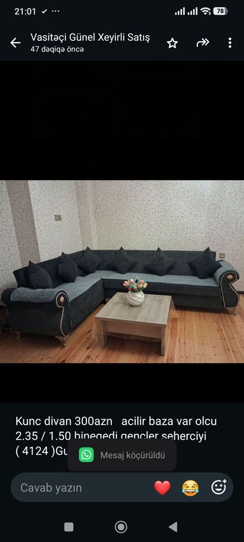 Kunc divan 300azn acilir baza var olcu 2.35 / 1.50 bineqedi gencler — Bakı