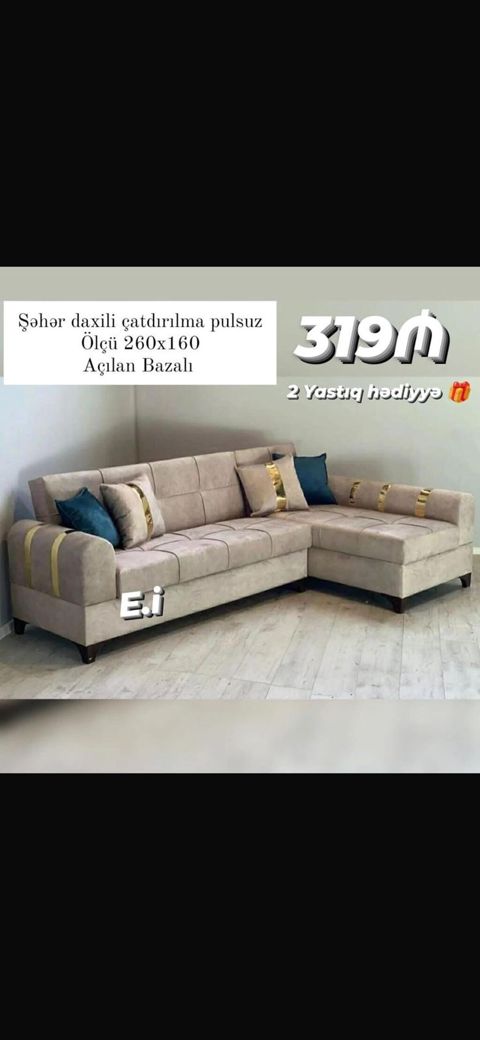 Künc divan – ölçü 260x160 sm. Açılan bazalı model: oturma hissəsi — Bakı