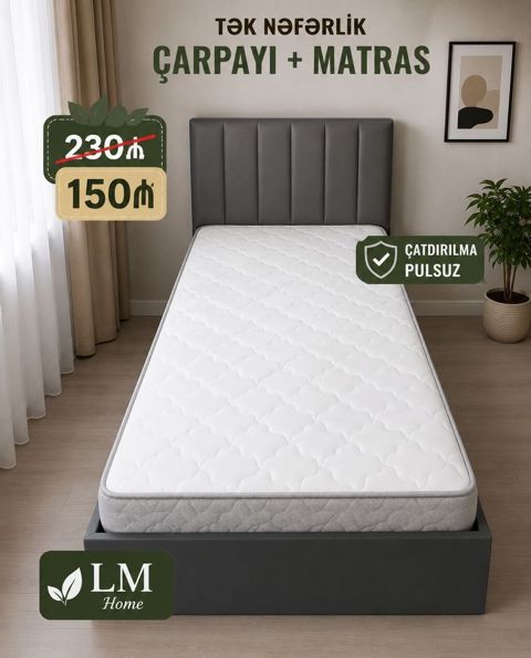 Tək nəfərlik çarpayı + matras dəsti - Komplekt: çarpayı karkası və — Bakı