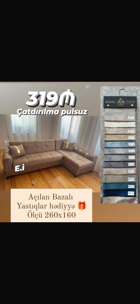 Künc divan – açılan, bazalı model - Ölçü: 260x160 sm - Yastıqlar — Bakı