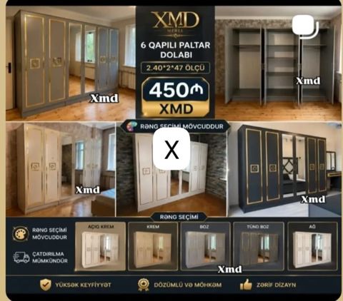 6 qapılı paltar dolabı – XMD Mebel Ölçü: 2.40 2 47 sm Qiymət: 450 — Bakı