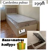 Tək nəfərlik çarpayı – bazalı model - Başlıq hissəsi yumşaq döşənmiş — mebel_divan_sifarisle_ugur — Mebel