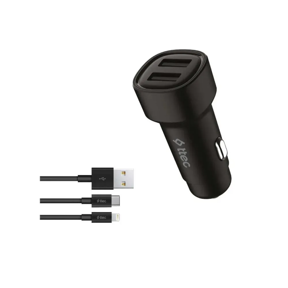 Avtomobil enerji toplama cihazı Ttec SmartCharger Duo 3.1A USB A + Usb-c and Lightning Cable 2CKS31DS — Bakı