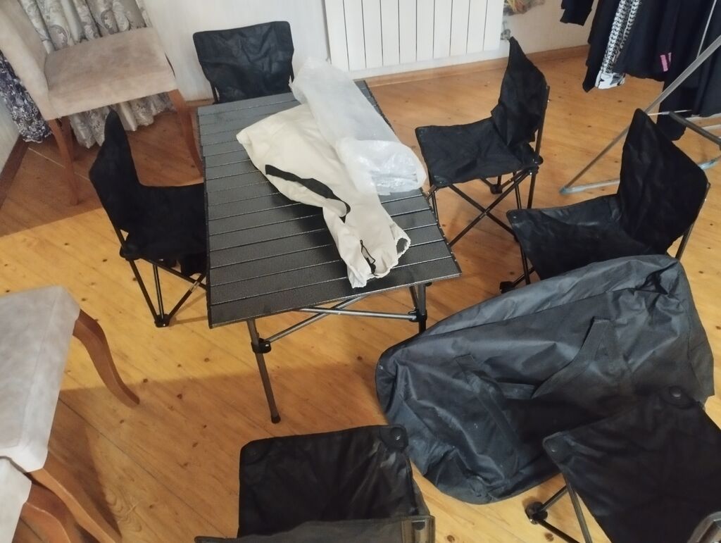 Yeni, Dördbucaq masa, 6 stul, Qatlanan, Stullar ilə, Alüminium, Çin — Mebel, Bakı (2)