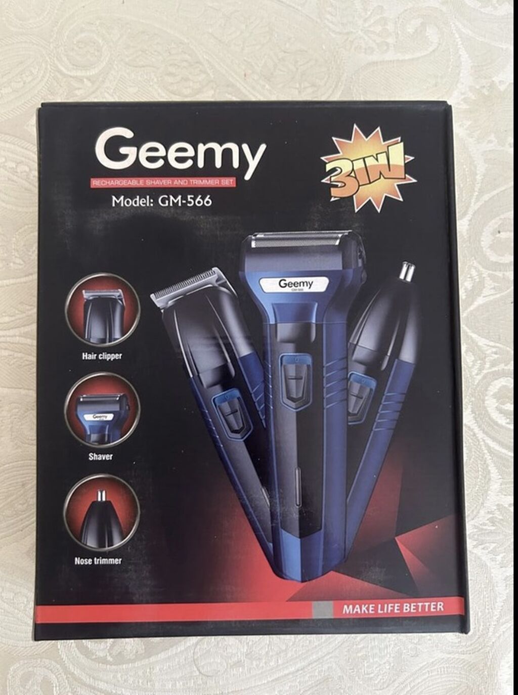 Geemy GM-566 – 3‑ü 1‑də şarj olunan təraş və trimmer dəsti — Elektronika, Bakı (2)