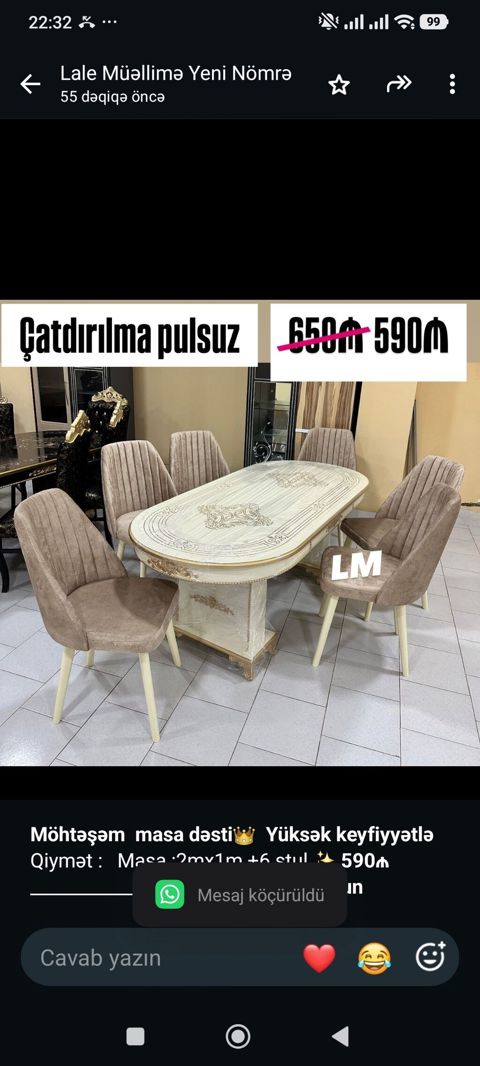 *Möhtəşəm masa dəsti* *Yüksək keyfiyyətlə* Qiymət Masa :2mx1m — Bakı