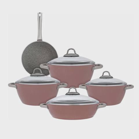 Tava qazan dəsti Falez Sansa Line premium 9 parça, Rose gold-grey, 18-22-26 sm (8697410935965) — Cookware