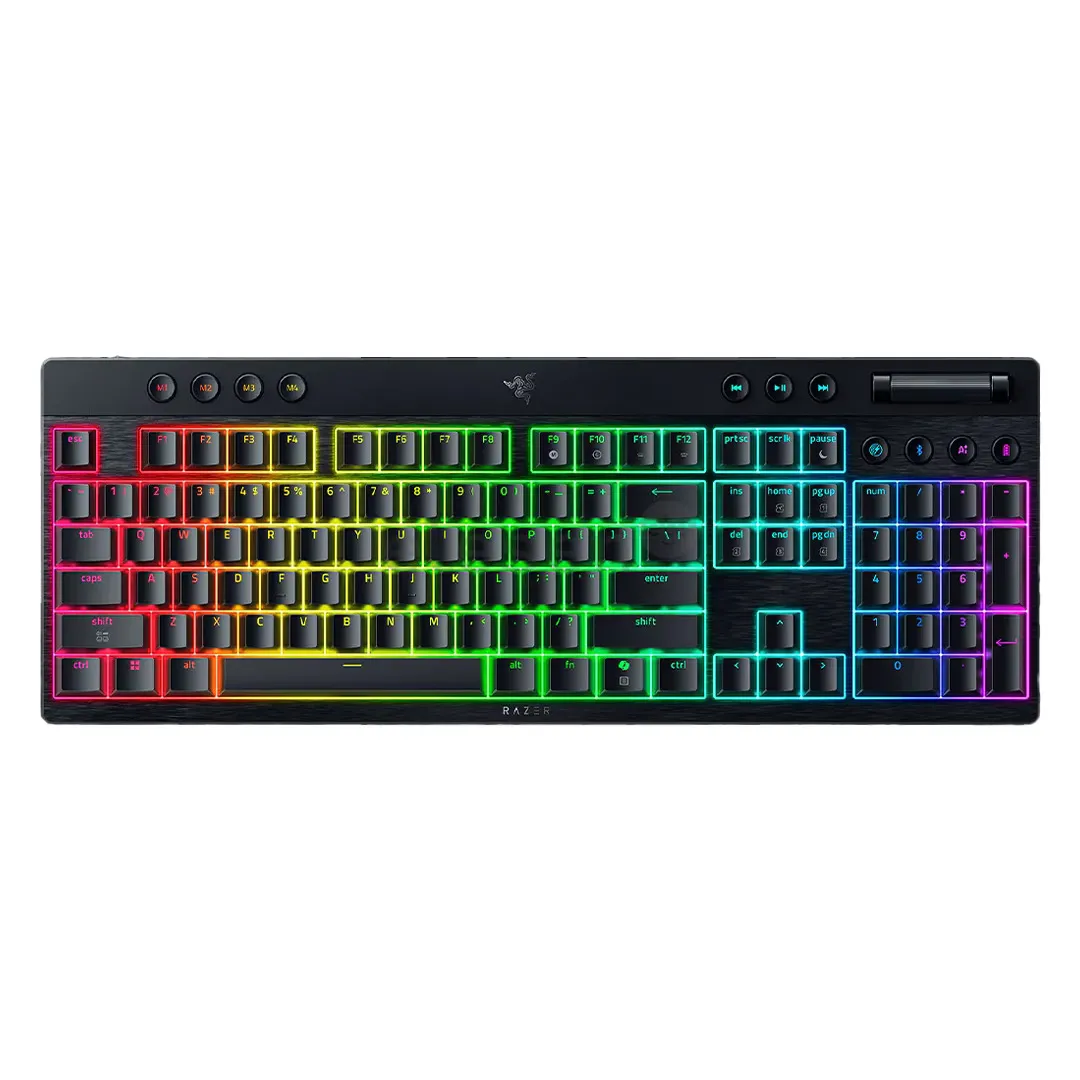 Oyun üçün simli və simsiz klaviatura Razer Keyboard mechanical BlackWidow V4 Low-profile HyperSpeed,Green Switch, Usb-a/wl/bt Black(RZ03-05270100-R3M1)