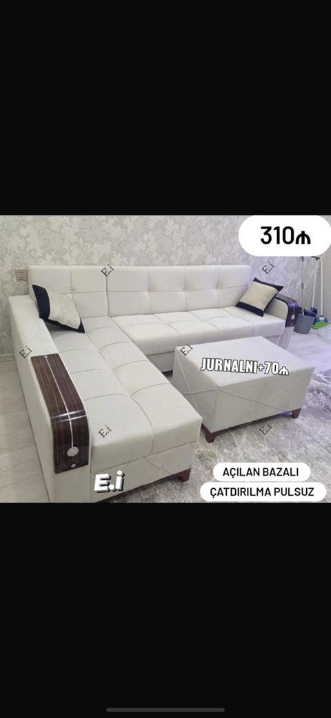 Məhsul: Açılan bazalı L formalı künc divan Qiymət: 310₼ Jurnal masası — Bakı