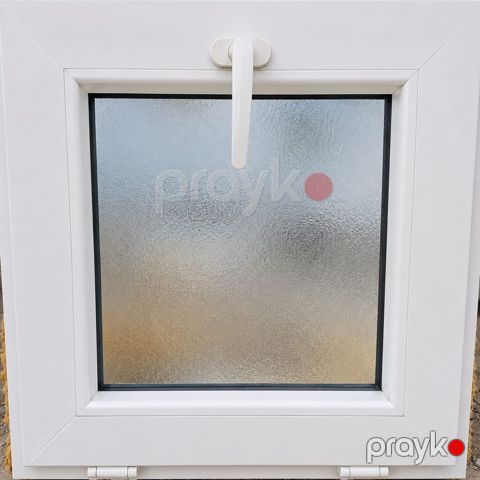 Ağ rəngli PVC pəncərə çərçivəsi, mat/şaxtalı teksturalı şüşə ilə