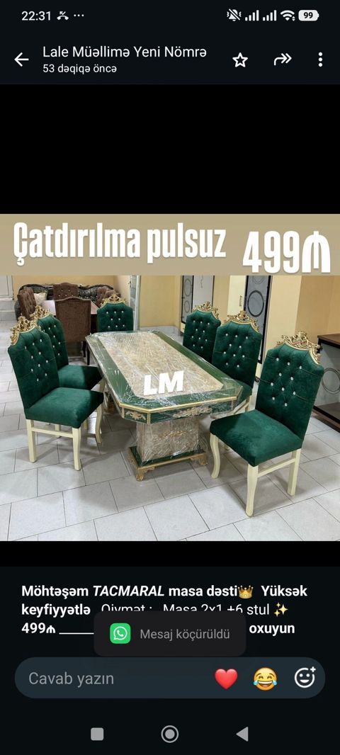 *Möhtəşəm _Tacmaral_ masa dəsti* *Yüksək keyfiyyətlə* Qiymət — Bakı