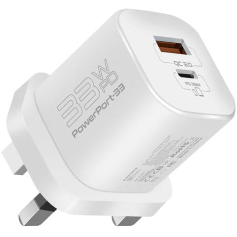 Adapter Promate Power Delivery GaN 33W PowerPort-33 White — Bakı