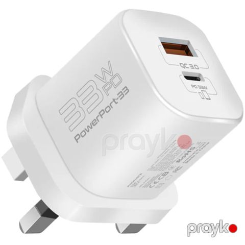 Adapter Promate Power Delivery GaN 33W PowerPort-33 White — Bakı