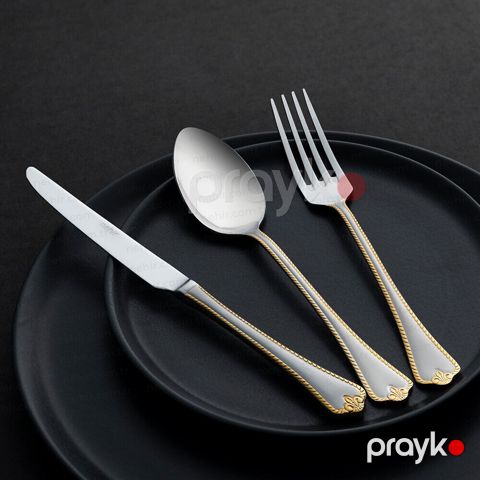 Çəngəl bıçaq dəsti Nehir Fulya, Cardboard boxed Titanium+Sandblast, 36 parça / 6 nəfərlik (10854) — Bakı