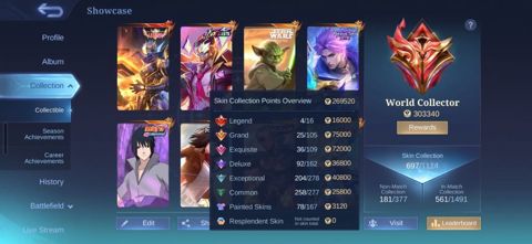 Mobile Legends: Bang Bang hesabı – yüksək səviyyəli skin kolleksiyası — Naftalan