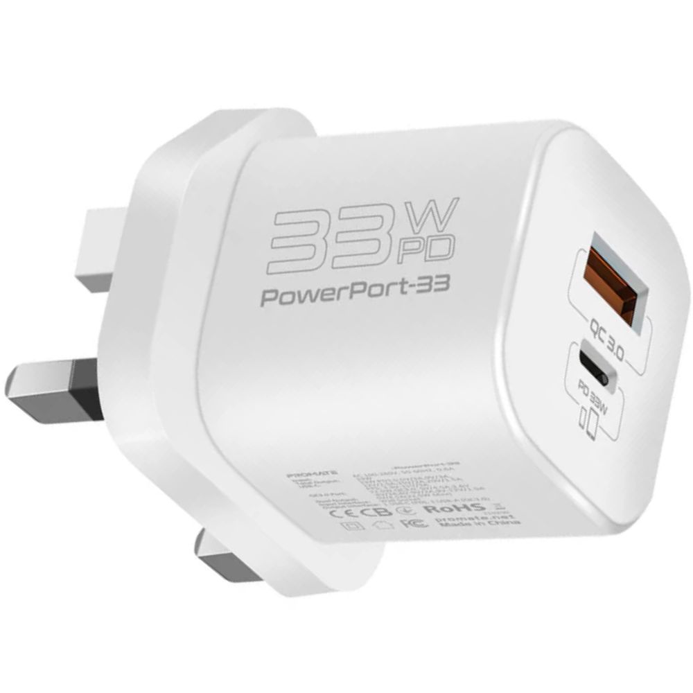 Adapter Promate Power Delivery GaN 33W PowerPort-33 White — Mallar, Bakı (2)