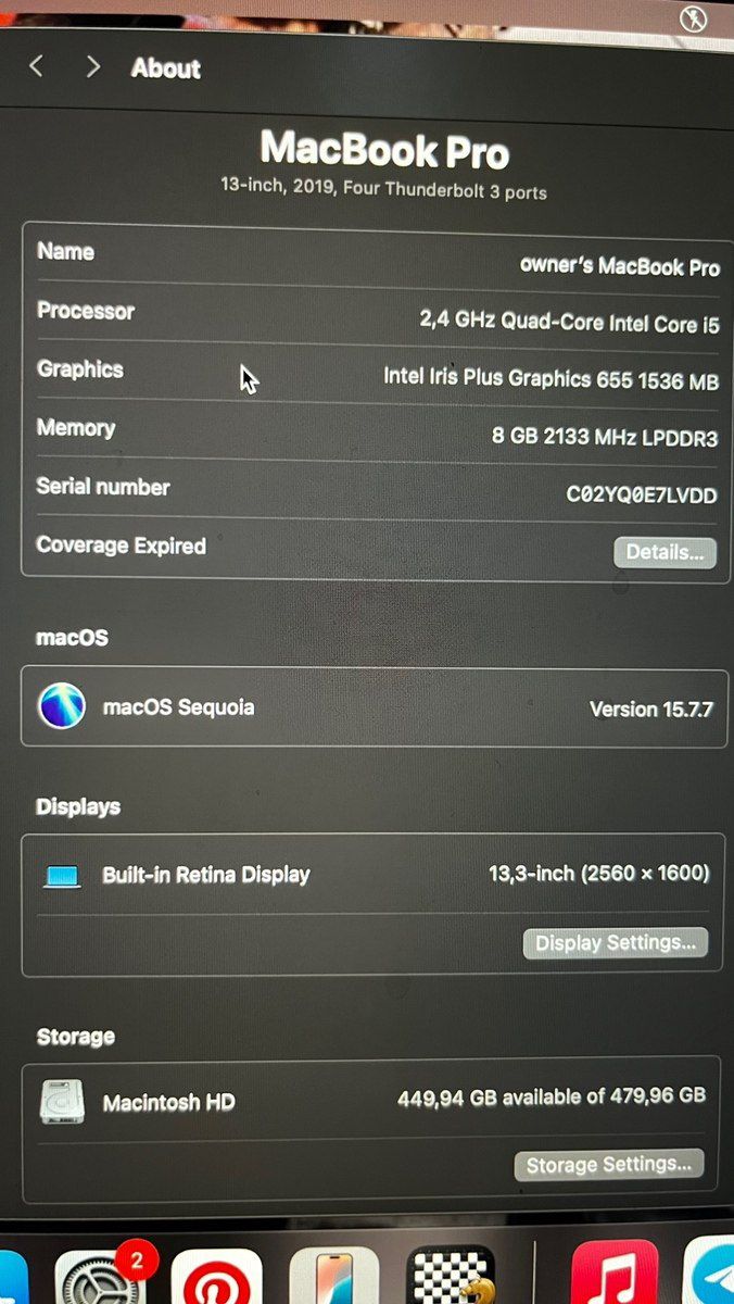 Apple MacBook Pro 13” 2019, Touch Bar satılır — Elektronika, Bakı (5)