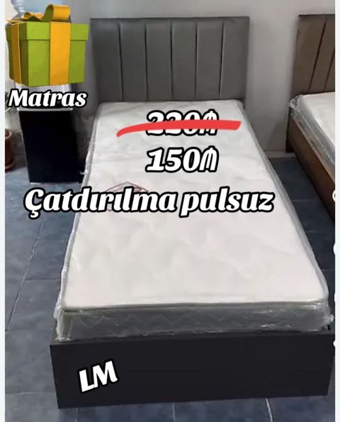 Yataq və matras dəsti - Rəng: boz başlıq, tünd alt baza - Başlıq: dik — Bakı