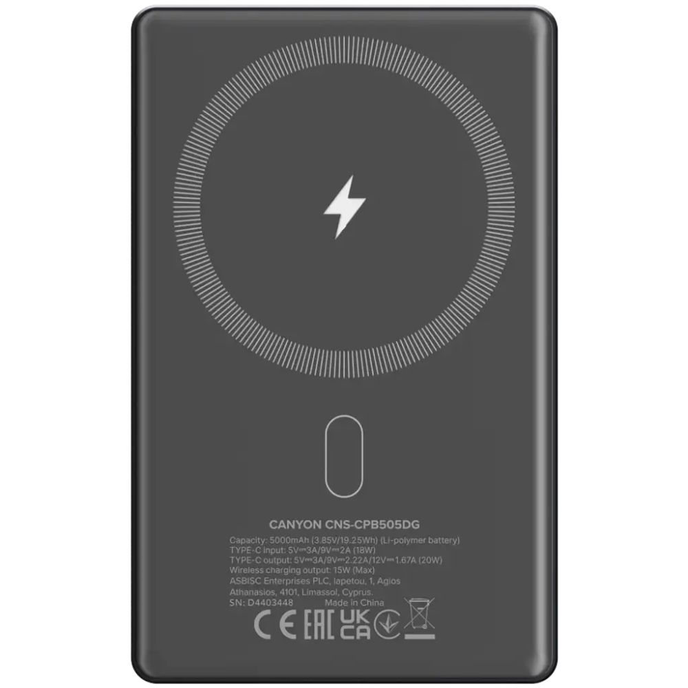Power Bank Canyon OnPower 55 5000 mAh CNS-CPB505DG Dark Grey — Powerbank-lər, Bakı (3)