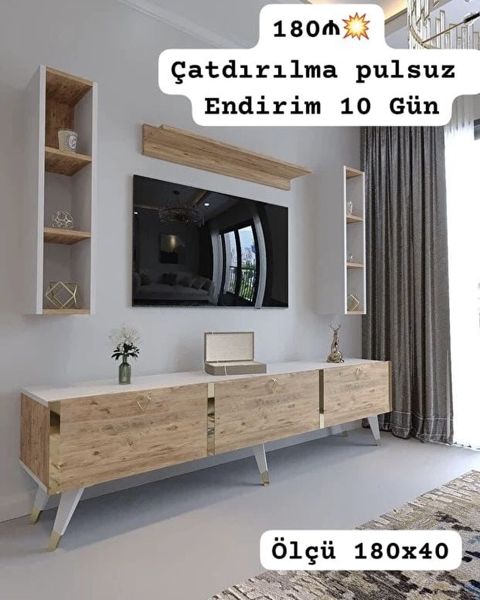 TV stendi və divar rəfli modul dəst - Ölçü: 180×40 sm (TV altı — Bakı