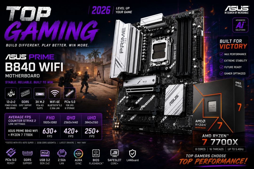 ASUS Prime B840 wıfı + AMD Ryzen 7 7700X 32GB DDR5 — Elektronika, Bakı