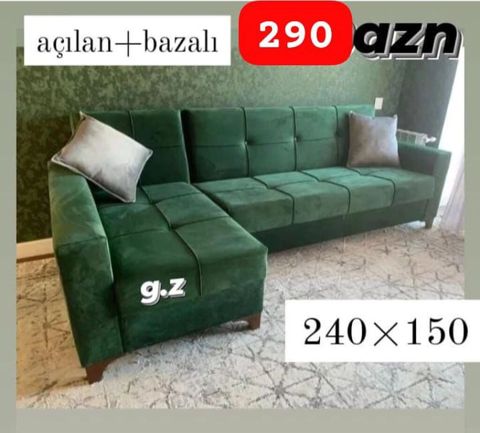 Künc divan – açılan və bazalı model. - Ölçü: 240 150 sm - Rəng: tünd — Bakı