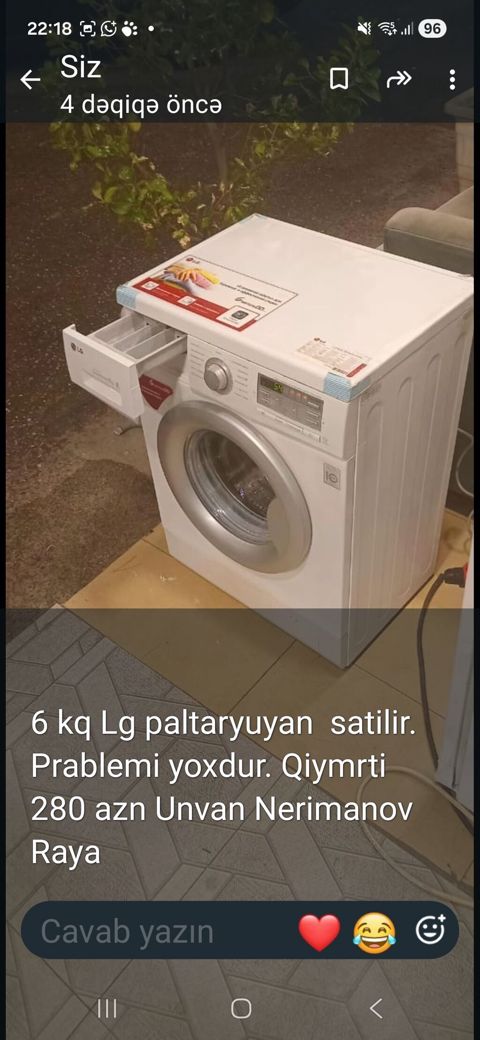 LG paltaryuyan maşın – 6 kq yükgötürmə. Ön yükləməli model, elektron — Sumqayıt