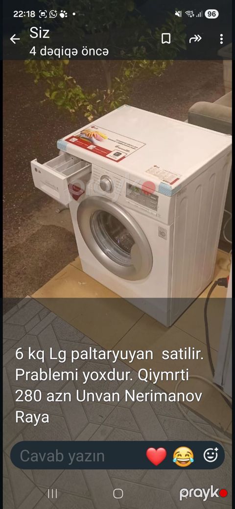 LG paltaryuyan maşın – 6 kq yükgötürmə. Ön yükləməli model, elektron