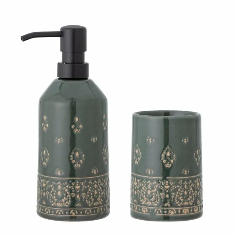 Sabun dispenser dəsti Bloomingville Cheran Stoneware Green — Bakı