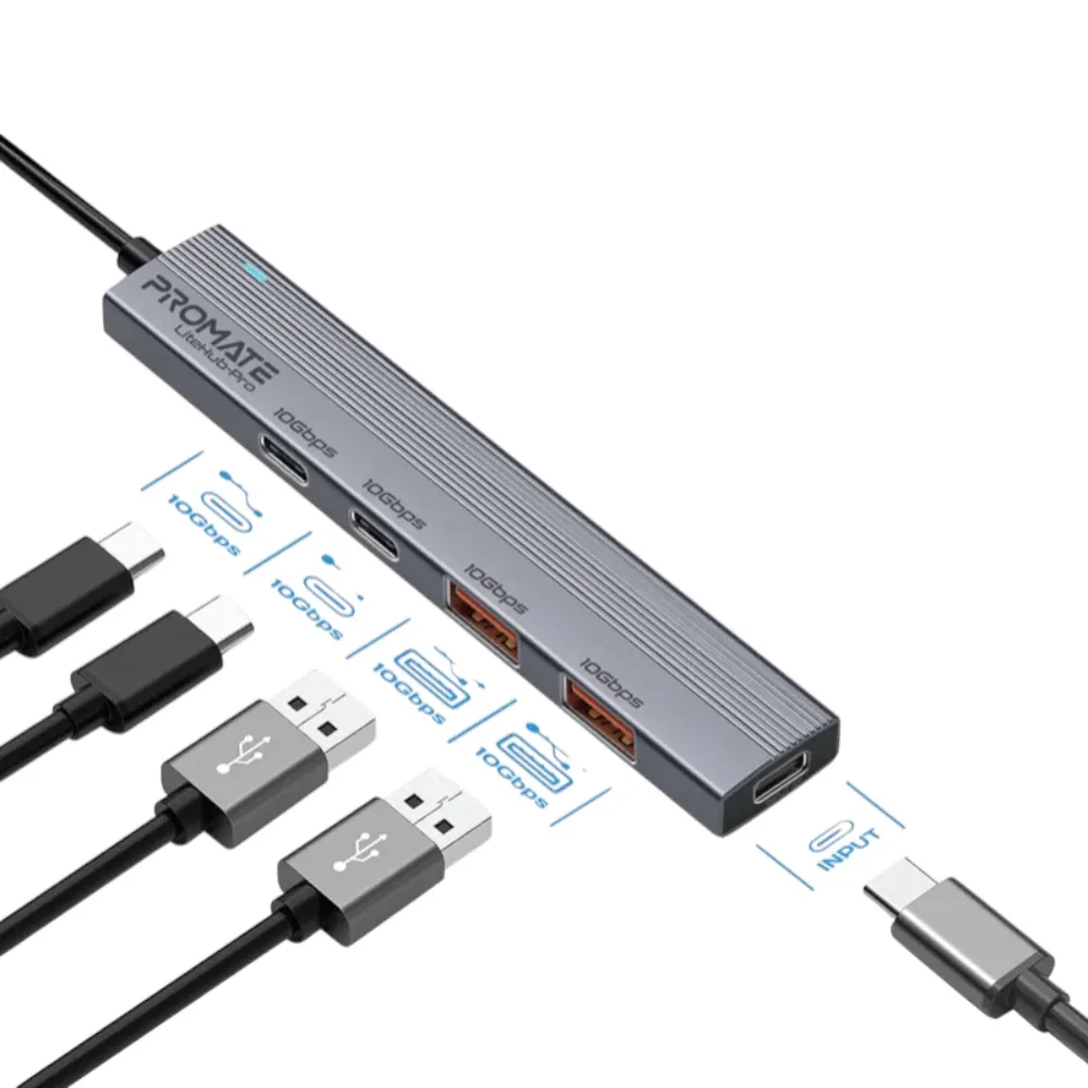 Ötürücü Promate Multi-Port 10Gbps Usb-c Data Hub, LiteHub-Pro — Ağıllı ev