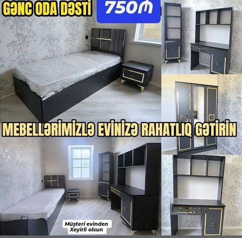 Gənc Otaq Dəsti – 750₼ Tərkibi: - Tək nəfərlik çarpayı (başlıqla) — Bakı