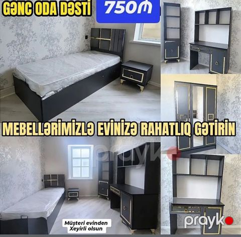 Gənc Otaq Dəsti – 750₼ Tərkibi: - Tək nəfərlik çarpayı (başlıqla) — Bakı