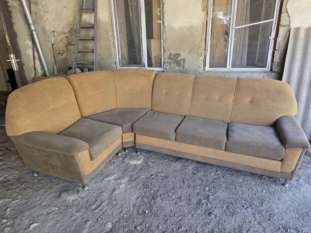 Künc divan – parça üzlü, L formalı - Rəng: bej-qəhvəyi kombinasiyası — Mebel, Bakı (3)