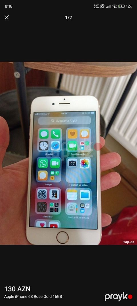IPhone 6s, 16 GB, Rose Gold, Barmaq izi